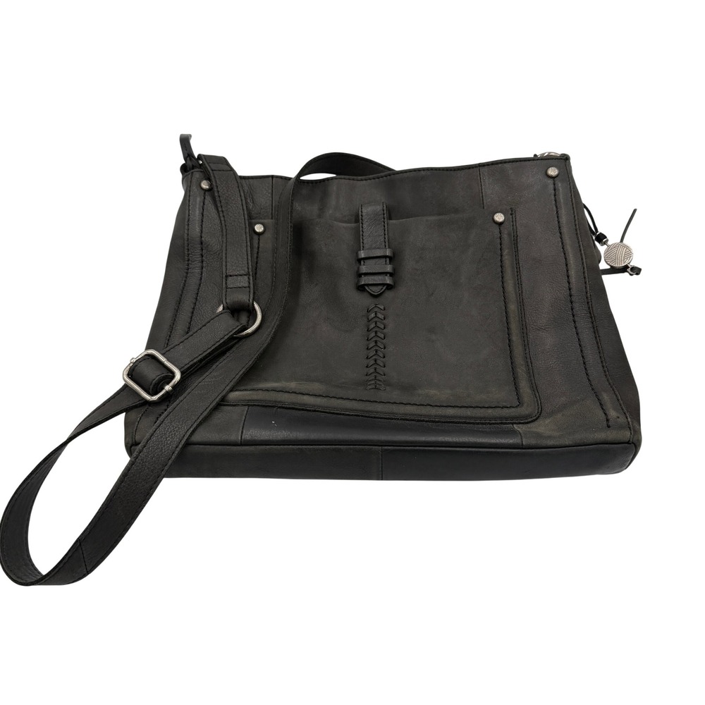 The Sak Black Leather Crossbody Bag Whipstitch Detail Messenger Purse